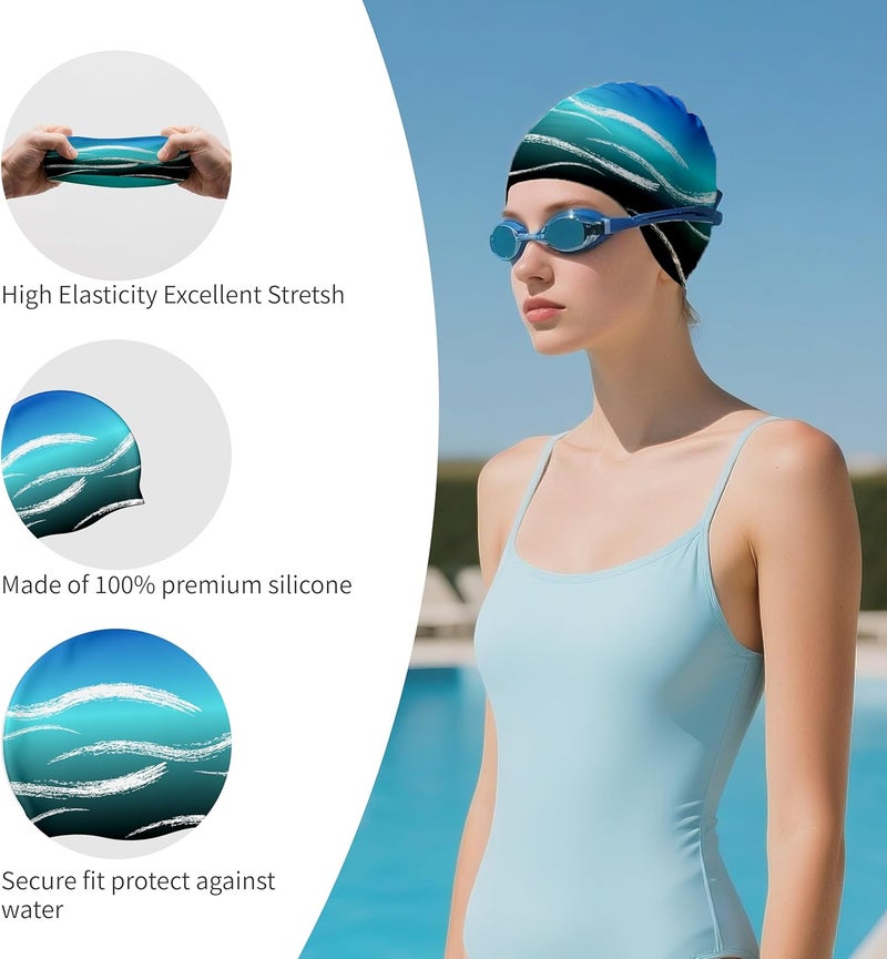 WRTMBOIF Swim Cap for Long Hair, Durable Silicone Swimming Caps for Women Adults Youths, Non-Slip Waterproof Swim Cap to Keep Hair Dry - Image 2